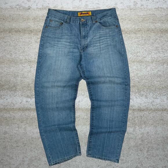 Vintage Skater Wide Leg Jeans Fusai Medium Wash Baggy Denim Rap Style Art Y2K - Picture 2 of 5